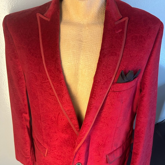 Van Heusen Studio Red Paisley Blazer 46R 100% Cotton - Picture 2 of 12